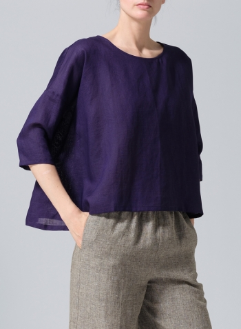 Amethyst Linen Contrast Dropped Shoulder Top