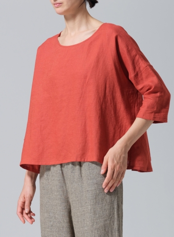 Burnt Orange Linen Dropped Shoulder Top