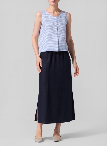 Blue Stripe Linen Sleeveless Top Tank