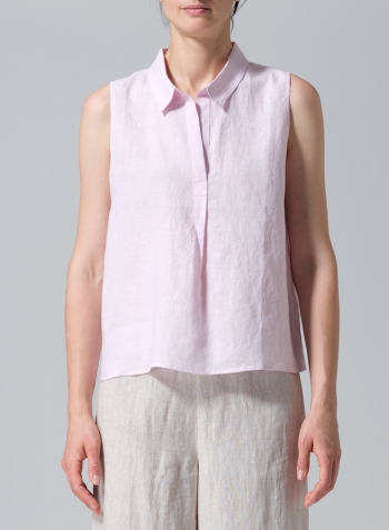 Soft Pink Linen A-shape Shirt Collar Vest