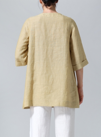 Flaxen Linen Casual Loose-Fit V-Neck Midi Top