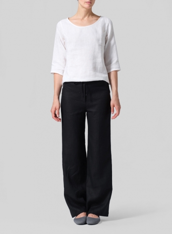 White Linen Elbow Sleeve Casual Mid-Length Top