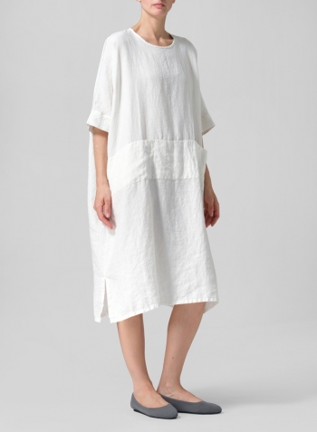 Off White Linen Oversized Dolman Sleeve Dress