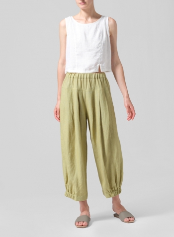 Olive Yellow Linen Crumple Effect Harem Pants (Long)