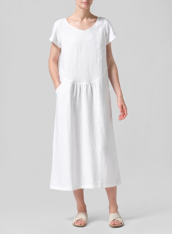 White Linen Short Sleeve Dress