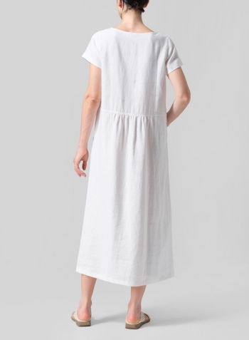 White Linen Short Sleeve Dress