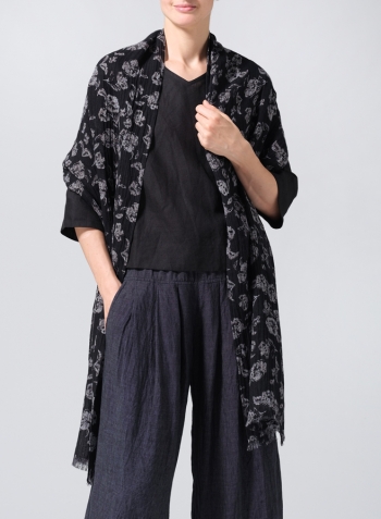 Linen V-Neck Short-Sleeved Top with Scarf