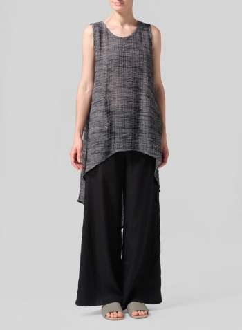 Gauze Charcoal Blend Stripe Linen Hi-Lo Hem Mid-Length Sleeveless Tunic