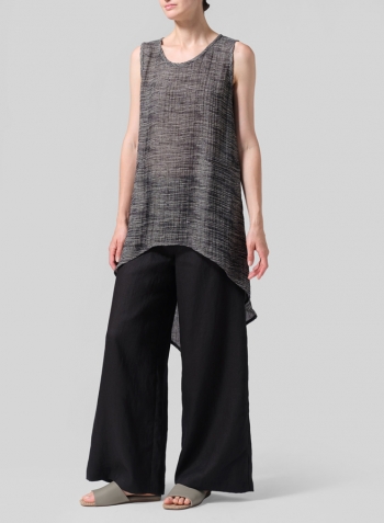 Gauze Charcoal Blend Stripe Linen Hi-Lo Hem Mid-Length Sleeveless Tunic