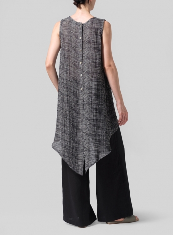 Gauze Charcoal Blend Stripe Linen Hi-Lo Hem Mid-Length Sleeveless Tunic
