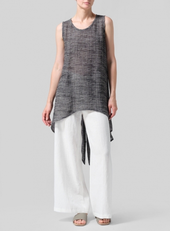 Linen Hi-Lo Hem Mid-Length Sleeveless Tunic with White Pants