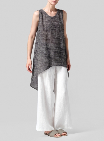 Linen Hi-Lo Hem Mid-Length Sleeveless Tunic with White Pants