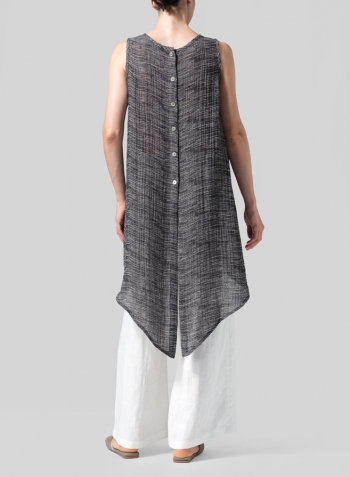 Linen Hi-Lo Hem Mid-Length Sleeveless Tunic with White Pants