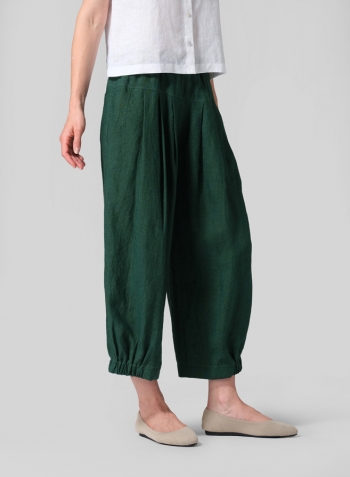 Green Linen Crumple Effect Harem Pants (Long)