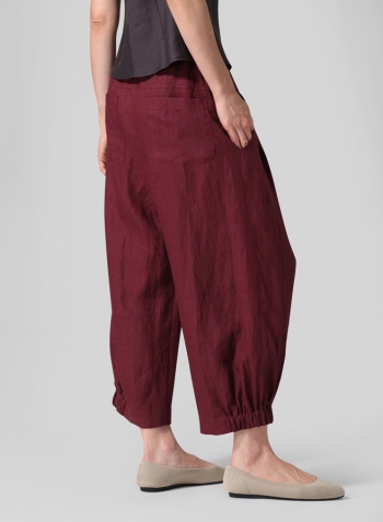 Red Linen Crumple Effect Harem Pants (Long)