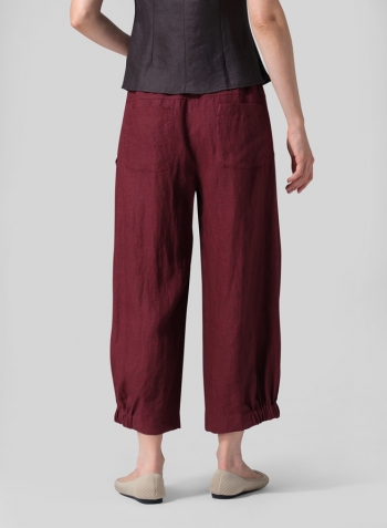 Red Linen Crumple Effect Harem Pants (Long)