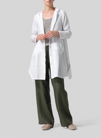White Linen Hooded Shirt Set