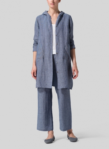Denim Blue Linen Hooded Shirt