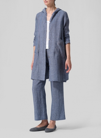 Denim Blue Linen Hooded Shirt
