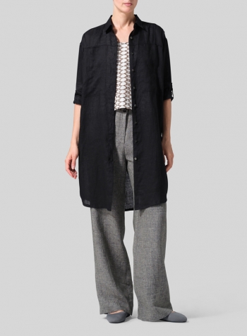Black Linen Long Shirt Set