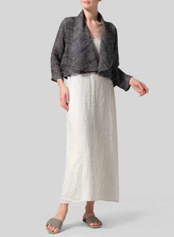 Charcoal Blend Stripe Linen Three-quarter Sleeve Shawl Collar Short Jacket