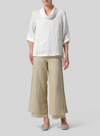 Lightweight Linen Cowl Neck Rolled Sleeve Loose Top