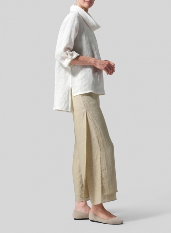 Lightweight Linen Cowl Neck Rolled Sleeve Loose Top