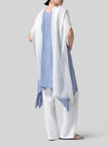 Two Tone Blue White Linen Sleeveless Crumple Effect Long Dress Set