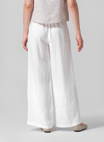 Lily White Linen Casual Loose A-line Wide-Leg Long Trousers