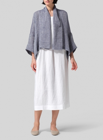 Gauze Linen Shawl Collar Open Front Cropped Jacket with Dress