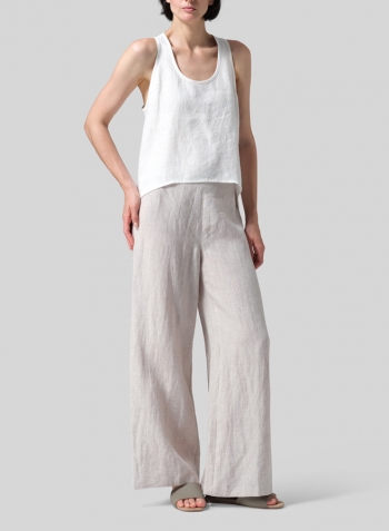 White Linen Scoop Neck Halter Backs Vest