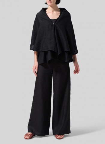 Black Linen Reversible Cape Airy Jacket