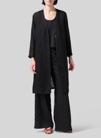 Black Linen Long Jacket Set