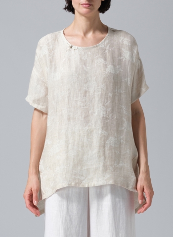 Jacquard Linen Relaxed Handmade Knot Buttons Top