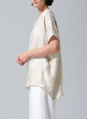 Jacquard Linen Relaxed Handmade Knot Buttons Top