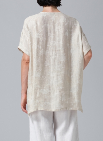 Jacquard Linen Relaxed Handmade Knot Buttons Top