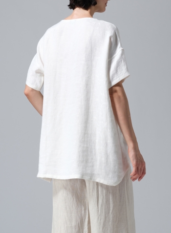 Lily White Jacquard Linen Relaxed Handmade Knot Buttons Top