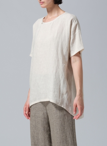 Oat Linen Relaxed Handmade Knot Buttons Top
