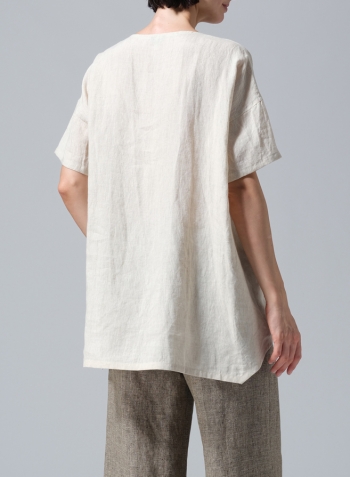 Oat Linen Relaxed Handmade Knot Buttons Top