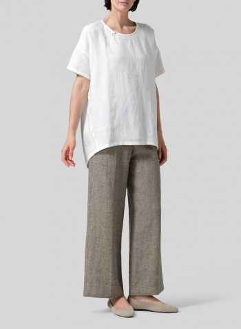 Ivory White Linen Relaxed Handmade Knot Buttons Top