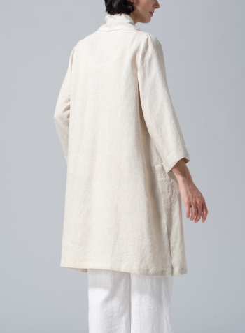 Oat Linen Open-Front Shawl Collar Jacket