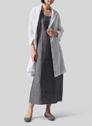 White Linen Open-Front Shawl Collar Jacket Set