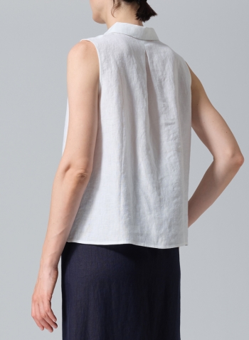 White Linen Slightly A-shape Shirt Collar Vest