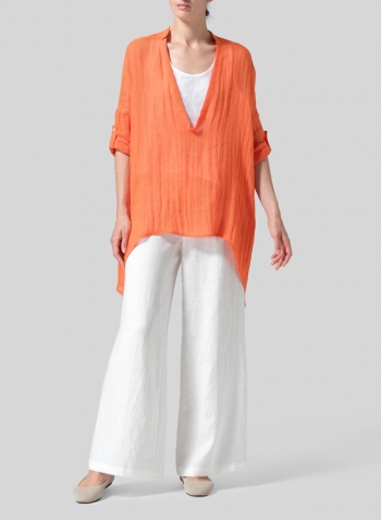 Orange Linen Loose Delicate Deep V-neck Overtop