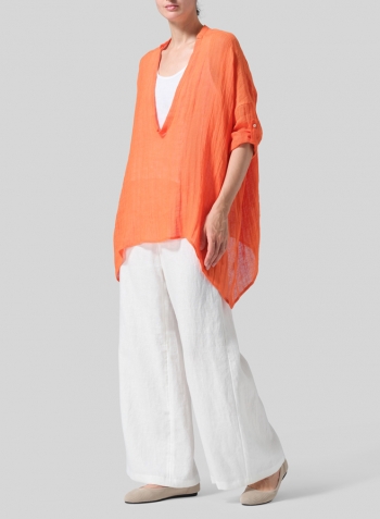 Orange Linen Loose Delicate Deep V-neck Overtop