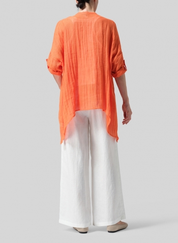 Orange Linen Loose Delicate Deep V-neck Overtop