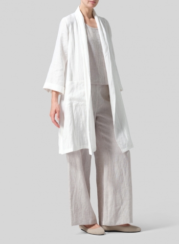 Ivory White Linen Open-Front Shawl Collar Jacket