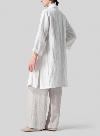 Ivory White Linen Open-Front Shawl Collar Jacket