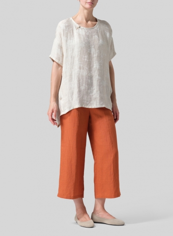 Jacquard Oat Linen Relaxed Handmade Knot Buttons Top