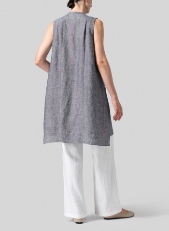 Two Tone Black Linen Sleeveless A-line Long Tunic